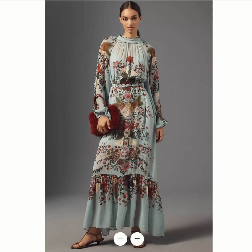 FARM Rio Beauty Bouquet Long Sleeve Floral Print Maxi Dress, Light Blue, NWT🇧🇷 - Picture 8 of 15